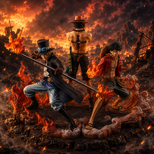 One Piece Fire Trio Anime Figure Set – Luffy, Ace & Sabo Collectible Statue