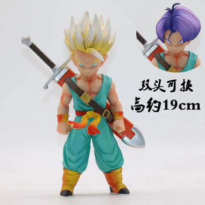 19CM Dragon Ball Z Anime Action Figure runks Super Saiyan Double Head Replaceable Statue PVC Collectible Model Toy