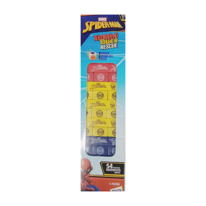 Skoodle Spiderman Tumbling Tower Rescue - 54 Precision Hardwood Bricks & Wooden Colour Dice