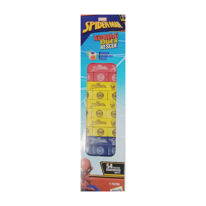 Skoodle Spiderman Tumbling Tower Rescue - 54 Precision Hardwood Bricks & Wooden Colour Dice