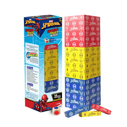 Skoodle Spiderman Tumbling Tower Rescue - 54 Precision Hardwood Bricks & Wooden Colour Dice