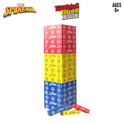 Skoodle Spiderman Tumbling Tower Rescue - 54 Precision Hardwood Bricks & Wooden Colour Dice