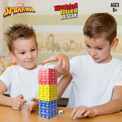 Skoodle Spiderman Tumbling Tower Rescue - 54 Precision Hardwood Bricks & Wooden Colour Dice