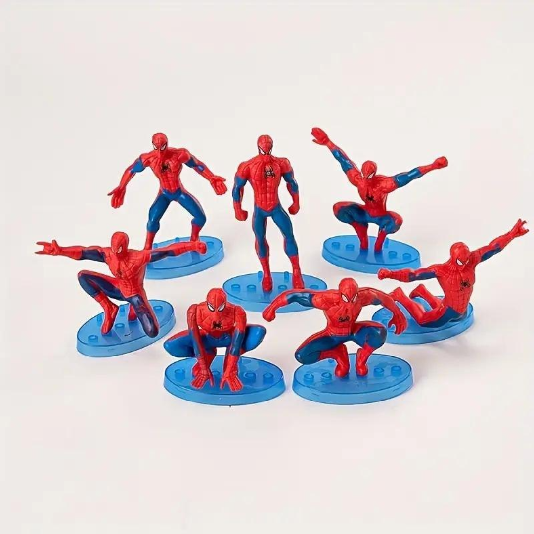 Spider-Man Action Figure Cake Toppers Set of 7 | Superhero Mini PVC Figures | Birthday Cake Decoration