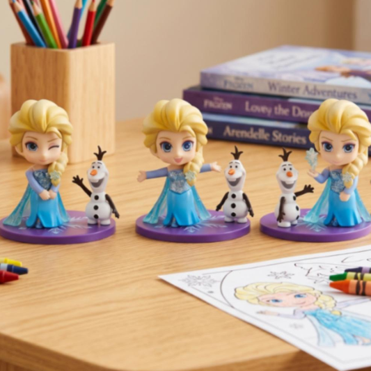 Ice Princess and Snowman Mini Figures Set – Chibi Magical Queen Collectible Toy Statues | Cute Cartoon Cake Toppers, Desktop Ornaments, & Kids Party Gift Pack