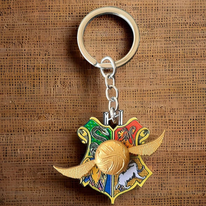 Harry Potter Quidditch Snitch On Hogwarts House Crest Rotating Keychain with Bagcharm
