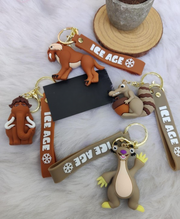 Ice Age Character 3D Silicon Keychains With Bagcharm and Strap (Set of 4)