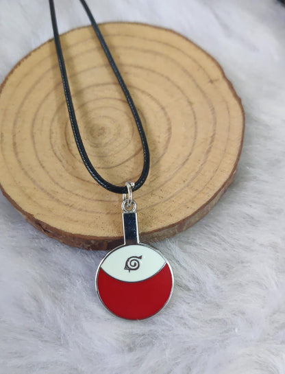 Naruto Inspired Red White Konoha Sign Logo Pendant Necklace For Boys Men/Women Alloy