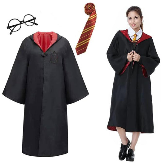 Harry Potter Gryffindor Robe Adult XL Size - With Cosplay Tie and Glasses ( No Exchange No Refund Allowed On This Product)