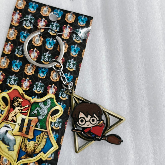 Harry Potter On Broom - Deathly Hallows Rotating Metal Keychain