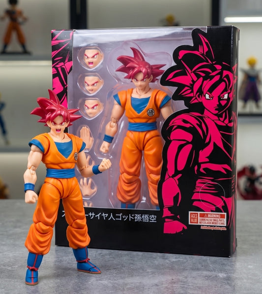 Dragon Ball Z Super Saiyan God Son Goku Figure With Interchangeable Heads and Hands - 5.7 Inches