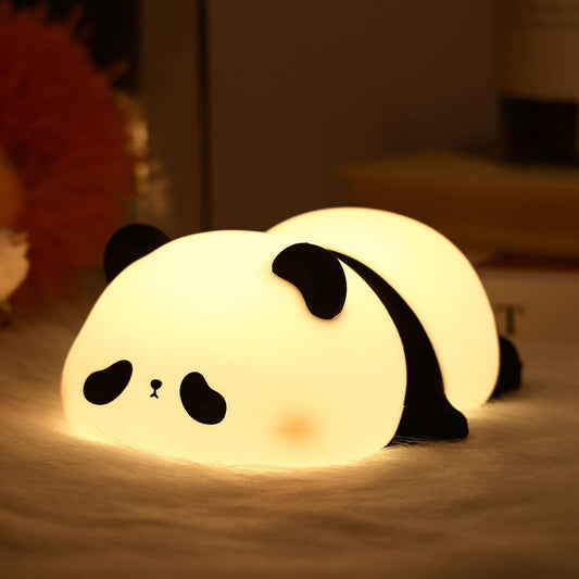 Cute Rechargeable Sleeping Panda Night Light for Kids, Nursery Silicone Night Light with 7-Color Changing Kawaii Bedside Lamp for Kids Room, Gifts for Toddler Children