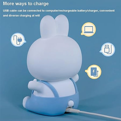 Cute Silicone Nursery Bunny Lamp - Safe and Soft Touch Night Light for Bedroom - 7-Color Mode and Timer Function - USB Rechargeable - Great Gift for kids and New Mothers (Blue )