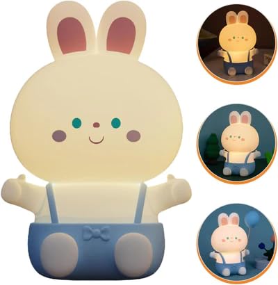 Cute Silicone Nursery Bunny Lamp - Safe and Soft Touch Night Light for Bedroom - 7-Color Mode and Timer Function - USB Rechargeable - Great Gift for kids and New Mothers (Blue )