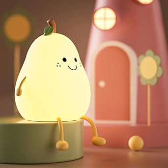 Cute Pear LED Night Lamp For Kids,7 Color Changing Silicone Nursery Night Light For Kids Bedroom,Birthday Gift For Kids&Toddlers,Squishy Kawaii Beside Lamp For Boys&Girls Room (Pear Lamp)