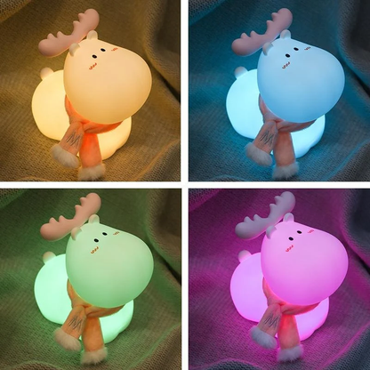 Cute Reindeer Touch Lamp Night Light for Kids Room Decor | Rechargeable Silicon Cute Reindeer Shape Lamp with 3 Hours Timer & 7 Colours