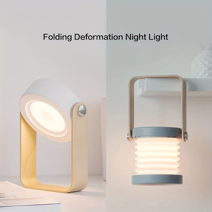 4-in-1 Foldable Table Lamp, USB Rechargeable LED Light, Wooden Handle Portable Lantern Light and Flashlight, Touch Control Dimmable 3 Level Brightness Night Light.