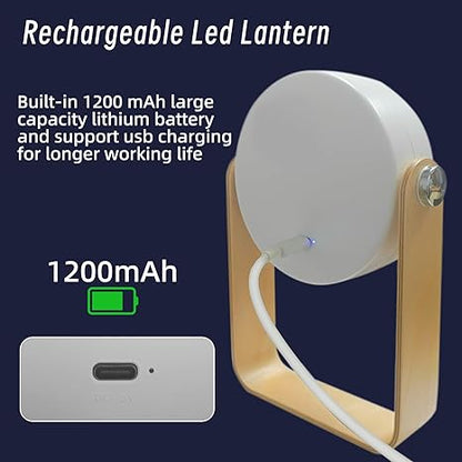 4-in-1 Foldable Table Lamp, USB Rechargeable LED Light, Wooden Handle Portable Lantern Light and Flashlight, Touch Control Dimmable 3 Level Brightness Night Light.