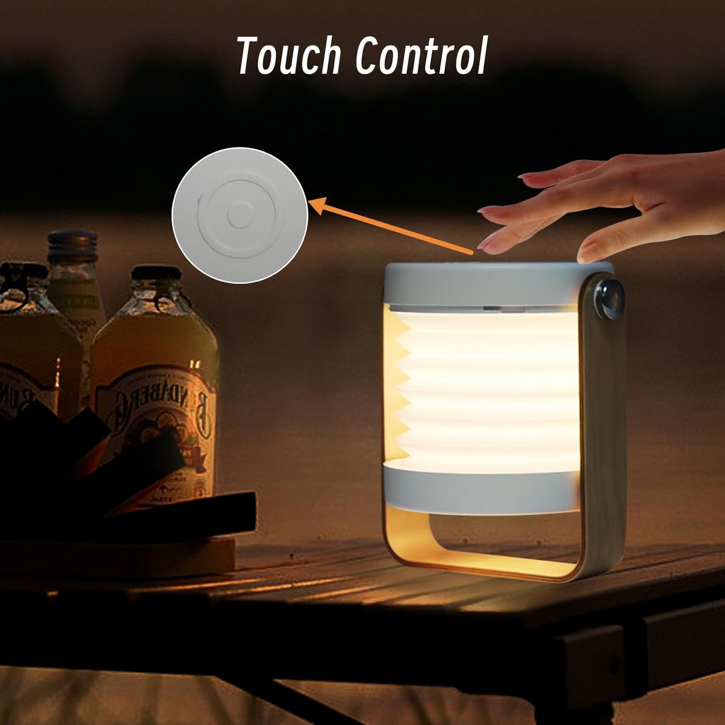 4-in-1 Foldable Table Lamp, USB Rechargeable LED Light, Wooden Handle Portable Lantern Light and Flashlight, Touch Control Dimmable 3 Level Brightness Night Light.