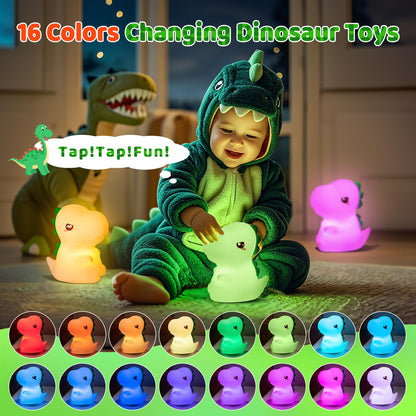 Mini Dinosaur Night Light for Kids, 16 Color Changing Kids Night Light, Silicone Dinosaur Room Decor for Boys Night Light, Portable Battery Baby Night Light Dinosaur Lamp, Cute Lamp Dinosaur Gifts