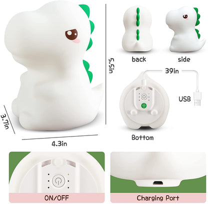Mini Dinosaur Night Light for Kids, 16 Color Changing Kids Night Light, Silicone Dinosaur Room Decor for Boys Night Light, Portable Battery Baby Night Light Dinosaur Lamp, Cute Lamp Dinosaur Gifts