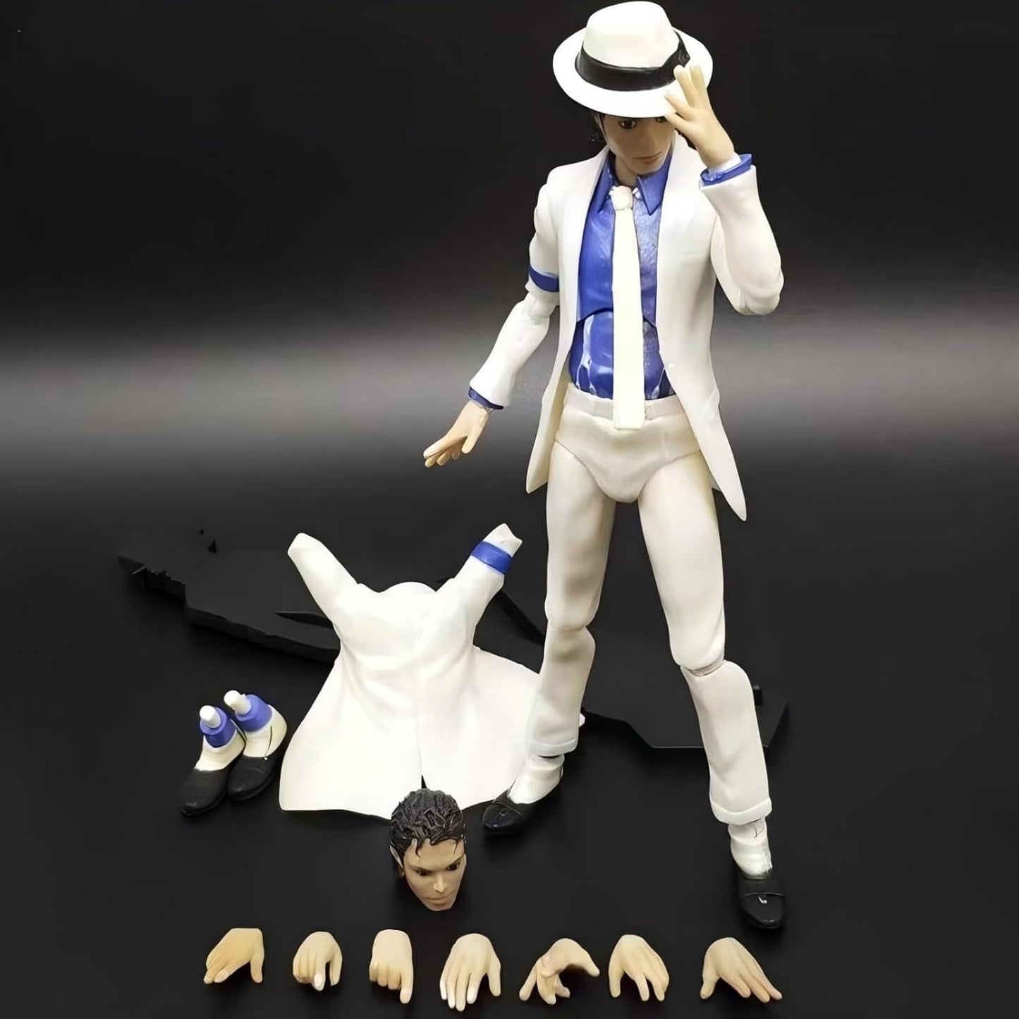 Michael Jackson Inspired White Suit Action Figure – Poseable Collectible Model with Accessories